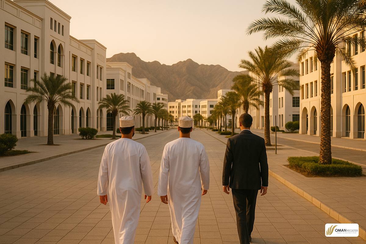 حي الأعمال في مسقط وقت الغروب حيث يسجّل المؤسسون الأجانب شركاتهم في عُمان